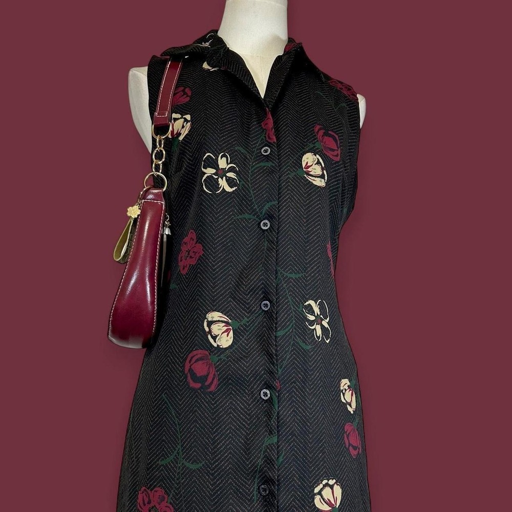 Vintage‎ Merona Button Up Floral Midi Shirt Dress Fits L/XL Whimsigoth Cottage